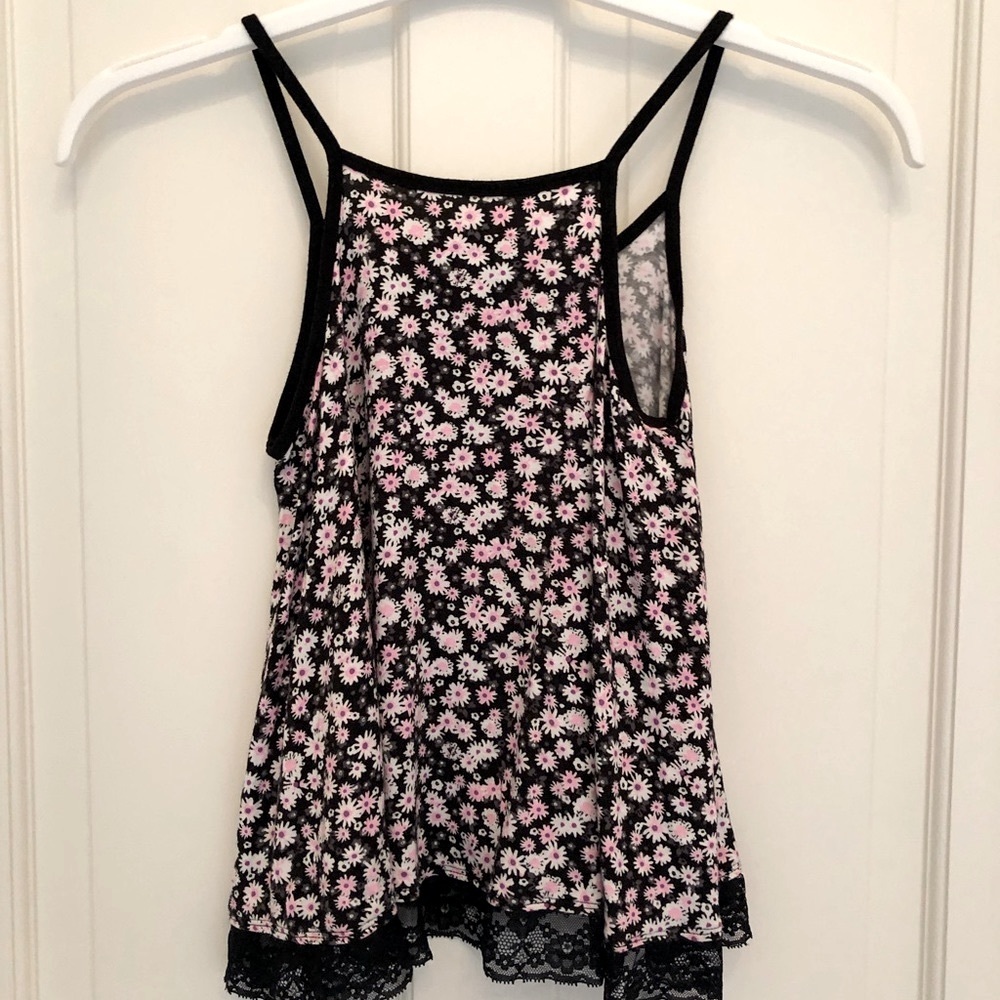 Justice black pink black floral cami top 14